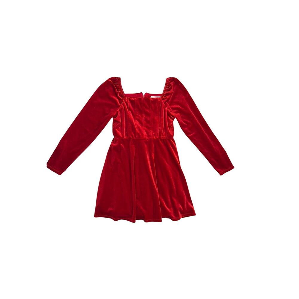 GB Girls Red Velvet Long-Sleeve Square Neck Back Zip Mini Dress Size 8